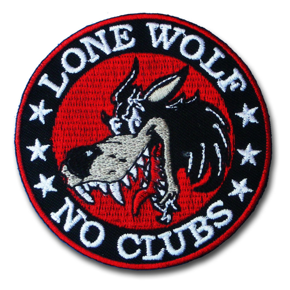 LONE WOLF NO CLUBS - IRON ON - PATCH TØYMERKE